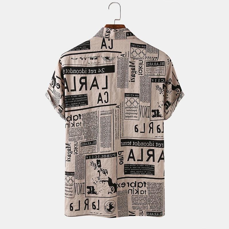 3xl Men Shirts Vintage Newspaper Print Hawaiian Shirt 29