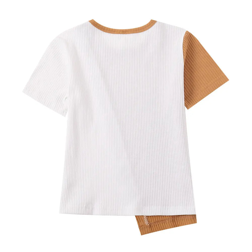 Irregular Contrast Short-Sleeved T-Shirt - FARAH STORE