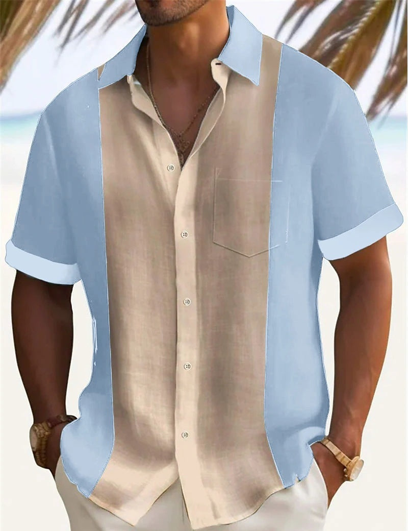 Men's Solid Color Thin Young Casual Fashion Short Sleeve Shirt