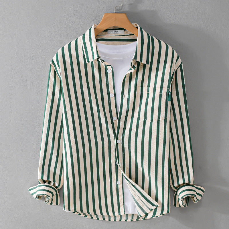 Men's Spring And Autumn Wear Striped Long Sleeve Shirt