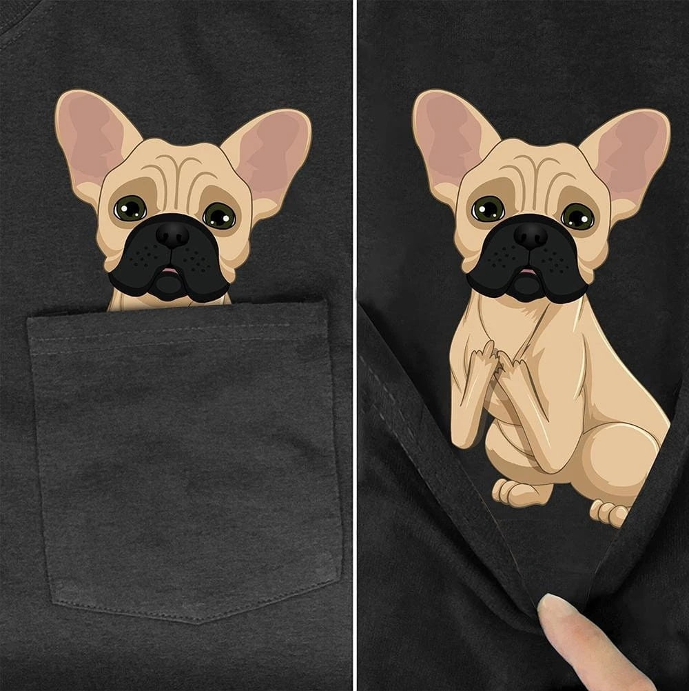 Men's Pocket 2D Printing Unisex Dog Black Short Sleeve - FARAH STORE