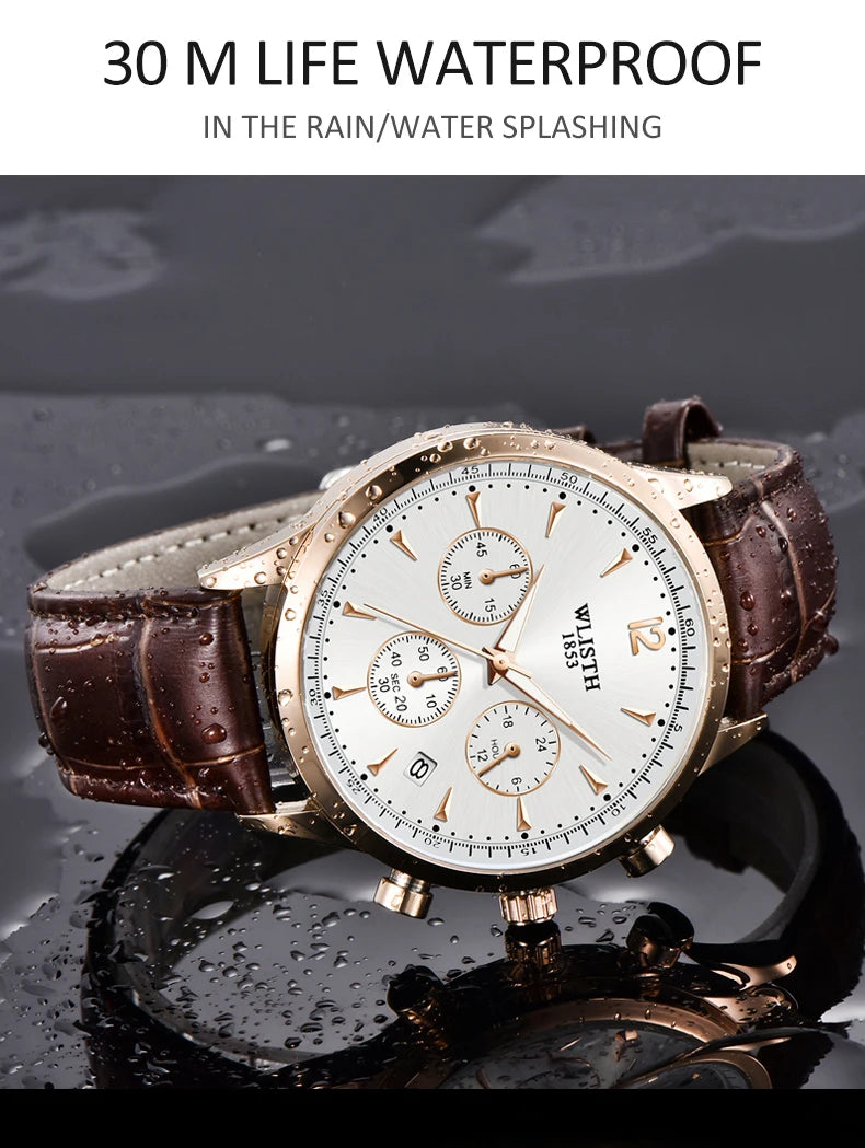 WLISTH Top Brand Men's Calendar Multi-Function Luminous Watch Men Waterproof Full Steel Business Wristwatches Relógio Masculino