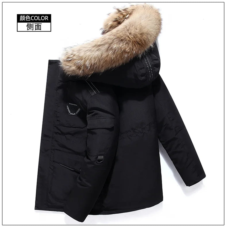 2020 Winter Casual White Duck Down Fake Collar Long Thick Parkas Jacket Coat Men Outwear Hooded Pockets Waterproof Jackets