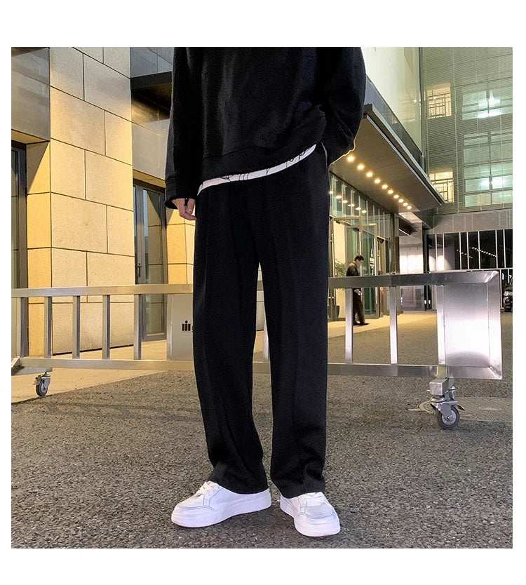 Drawstring Sweatpants Men's Fashion Casual Wide-leg Pants Men Streetwear Loose Straight Trousers Mens Joggers Track Pants S-2XL