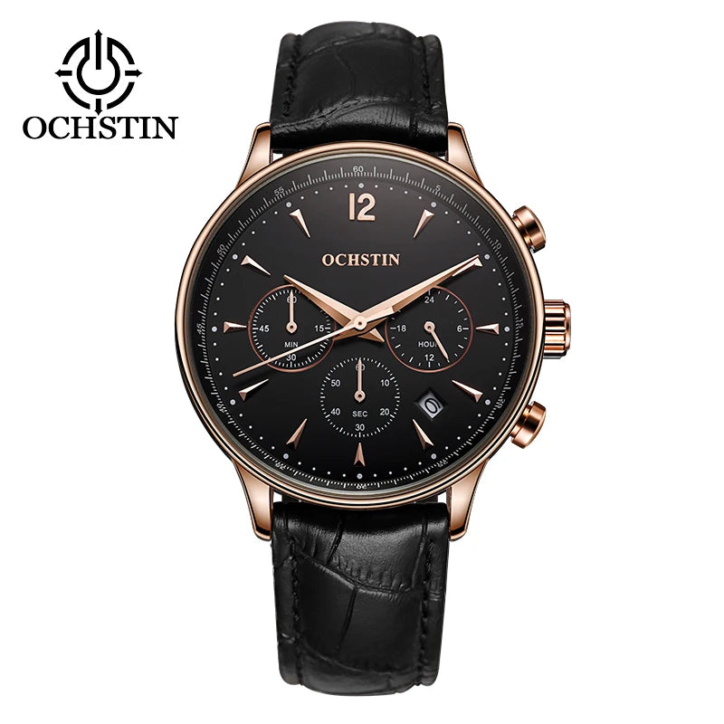 OCHSTIN Top Luxury Brand Men Business Rose Watches Chronograph Waterproof Quartz Analog Wristwatch Male Clock Relogio Masculino