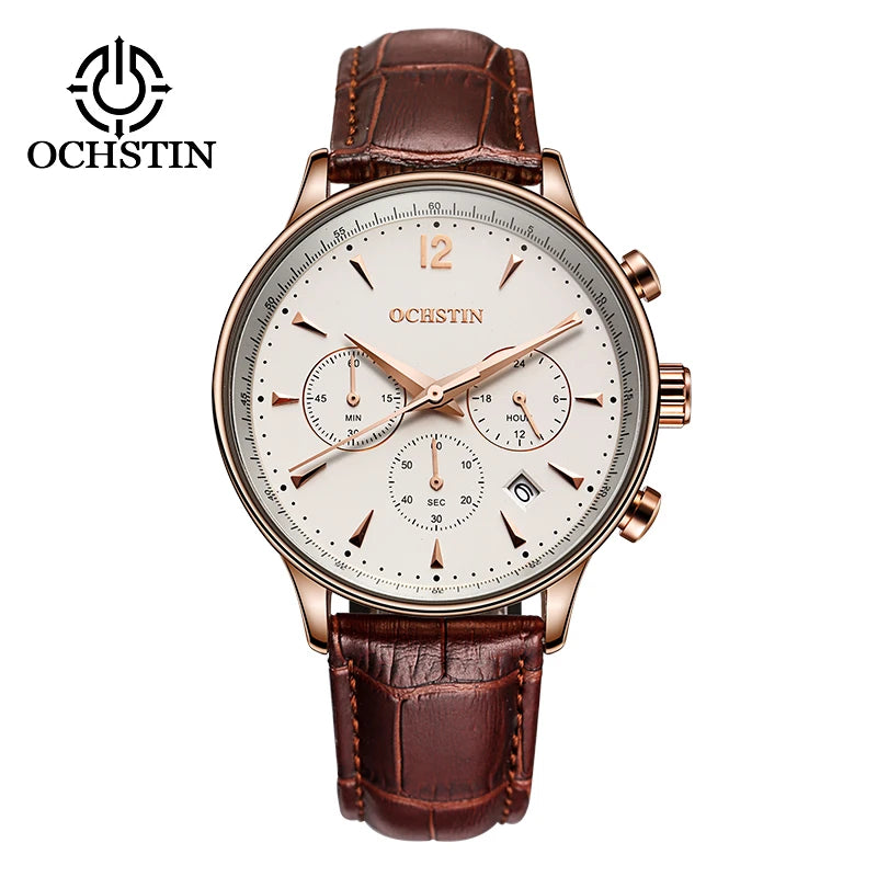 OCHSTIN Top Luxury Brand Men Business Rose Watches Chronograph Waterproof Quartz Analog Wristwatch Male Clock Relogio Masculino