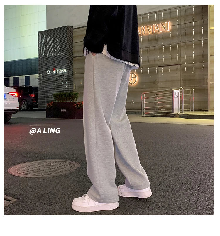 Drawstring Sweatpants Men's Fashion Casual Wide-leg Pants Men Streetwear Loose Straight Trousers Mens Joggers Track Pants S-2XL