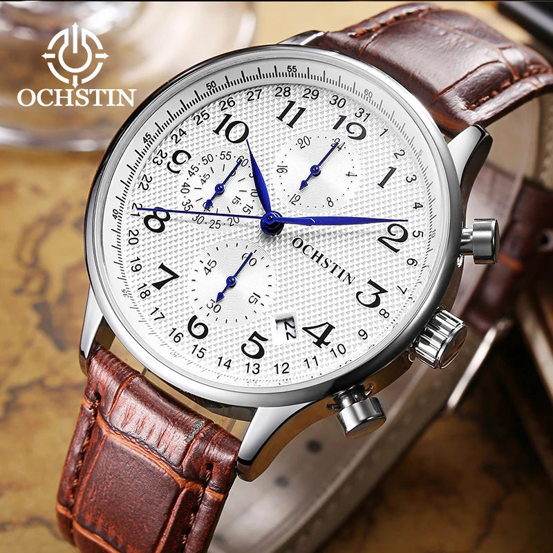 OCHSTIN Top Luxury Brand Men Business Rose Watches Chronograph Waterproof Quartz Analog Wristwatch Male Clock Relogio Masculino