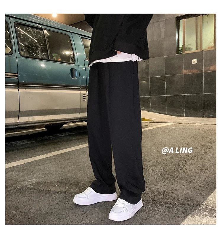 Drawstring Sweatpants Men's Fashion Casual Wide-leg Pants Men Streetwear Loose Straight Trousers Mens Joggers Track Pants S-2XL