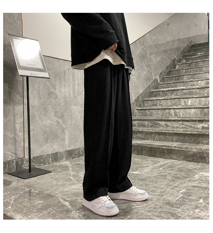 Drawstring Sweatpants Men's Fashion Casual Wide-leg Pants Men Streetwear Loose Straight Trousers Mens Joggers Track Pants S-2XL