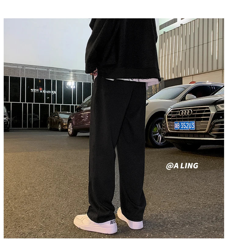 Drawstring Sweatpants Men's Fashion Casual Wide-leg Pants Men Streetwear Loose Straight Trousers Mens Joggers Track Pants S-2XL