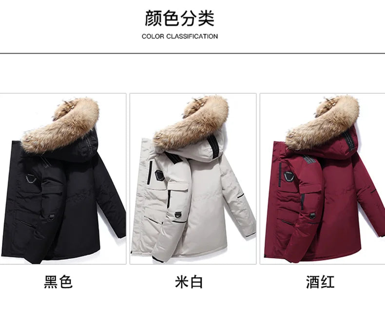 2020 Winter Casual White Duck Down Fake Collar Long Thick Parkas Jacket Coat Men Outwear Hooded Pockets Waterproof Jackets