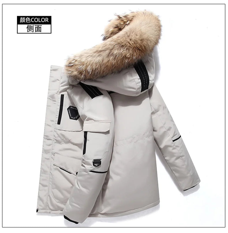 2020 Winter Casual White Duck Down Fake Collar Long Thick Parkas Jacket Coat Men Outwear Hooded Pockets Waterproof Jackets