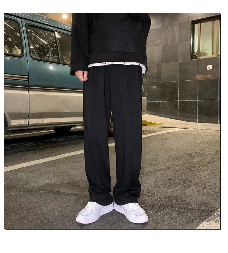 Drawstring Sweatpants Men's Fashion Casual Wide-leg Pants Men Streetwear Loose Straight Trousers Mens Joggers Track Pants S-2XL