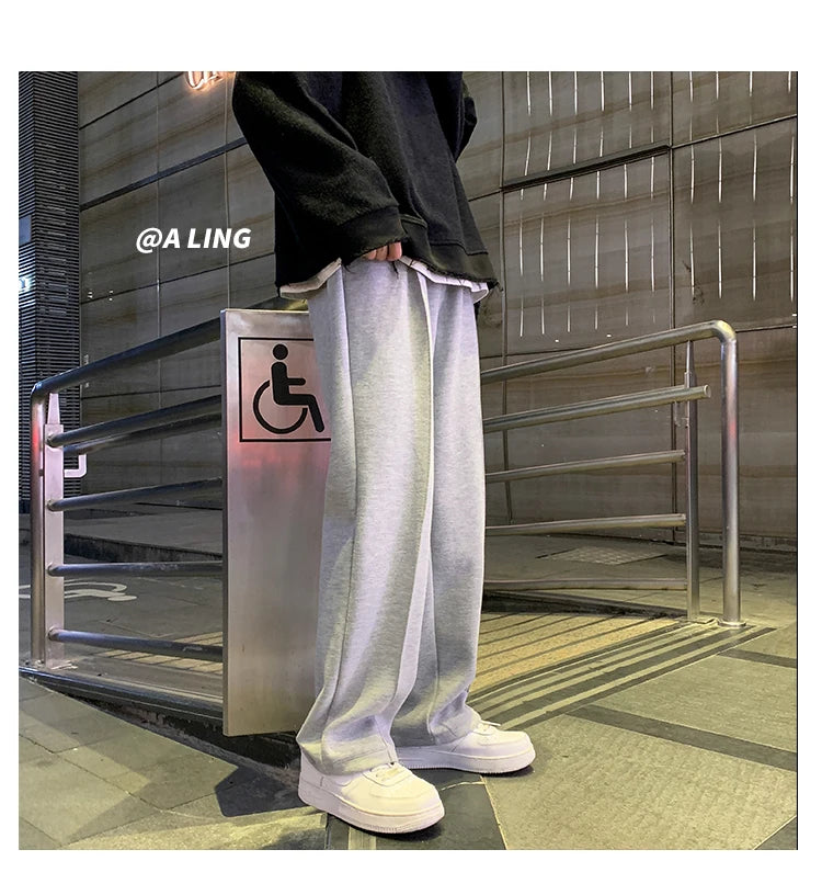 Drawstring Sweatpants Men's Fashion Casual Wide-leg Pants Men Streetwear Loose Straight Trousers Mens Joggers Track Pants S-2XL