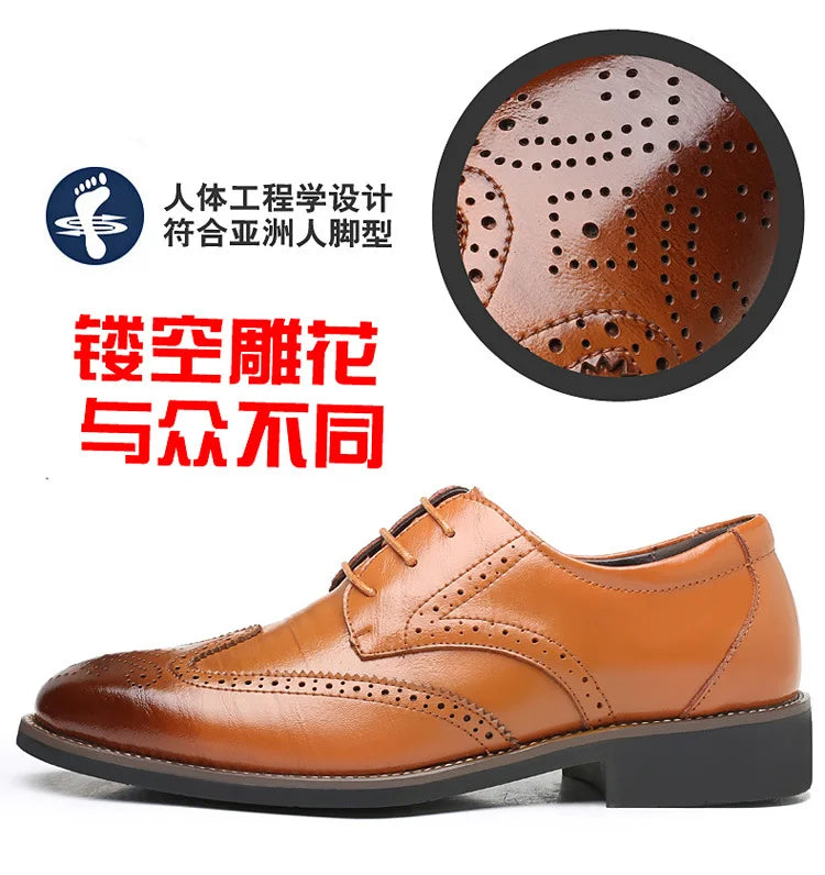 Autumn Winter Classic New Men Oxford Genuine Leather Dress Shoes Brogue Lace Up Flats Male Casual Shoes Black Brown Size 38-48