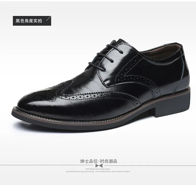 Autumn Winter Classic New Men Oxford Genuine Leather Dress Shoes Brogue Lace Up Flats Male Casual Shoes Black Brown Size 38-48