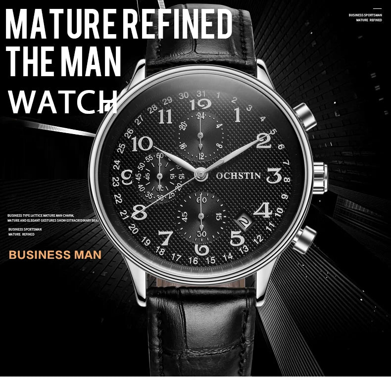 OCHSTIN Top Luxury Brand Men Business Rose Watches Chronograph Waterproof Quartz Analog Wristwatch Male Clock Relogio Masculino