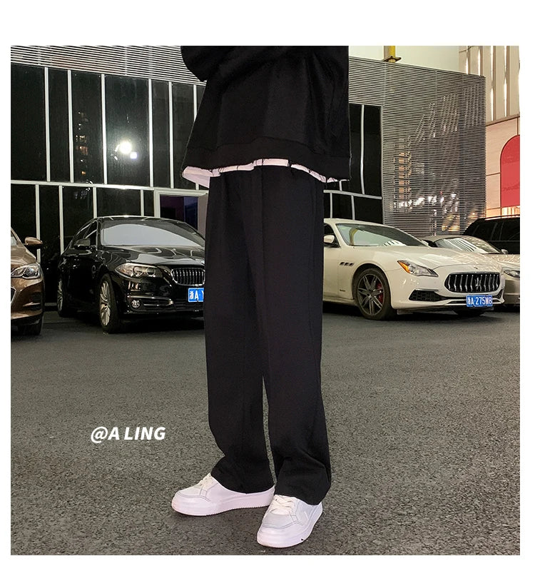 Drawstring Sweatpants Men's Fashion Casual Wide-leg Pants Men Streetwear Loose Straight Trousers Mens Joggers Track Pants S-2XL