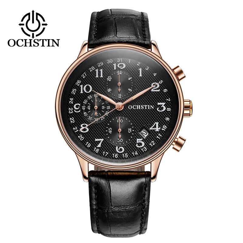 OCHSTIN Top Luxury Brand Men Business Rose Watches Chronograph Waterproof Quartz Analog Wristwatch Male Clock Relogio Masculino