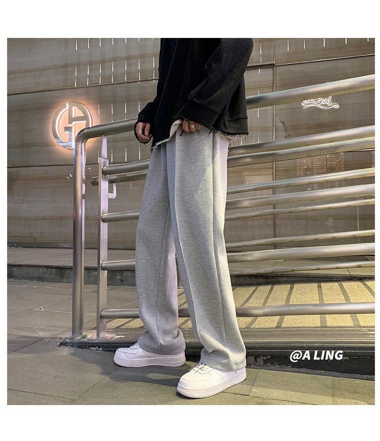 Drawstring Sweatpants Men's Fashion Casual Wide-leg Pants Men Streetwear Loose Straight Trousers Mens Joggers Track Pants S-2XL