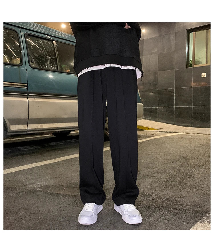 Drawstring Sweatpants Men's Fashion Casual Wide-leg Pants Men Streetwear Loose Straight Trousers Mens Joggers Track Pants S-2XL