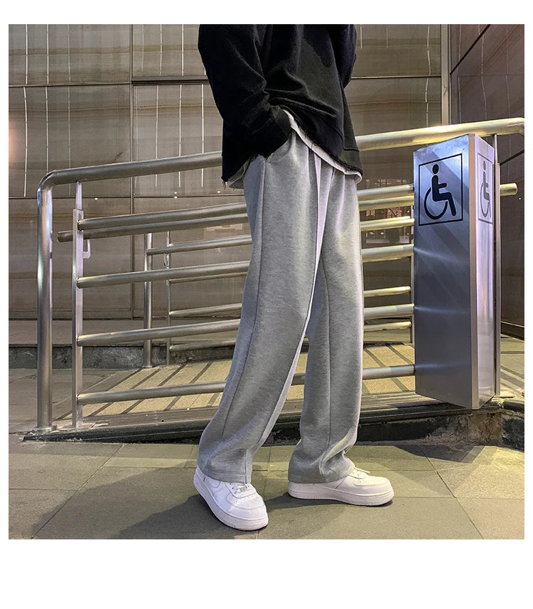 Drawstring Sweatpants Men's Fashion Casual Wide-leg Pants Men Streetwear Loose Straight Trousers Mens Joggers Track Pants S-2XL