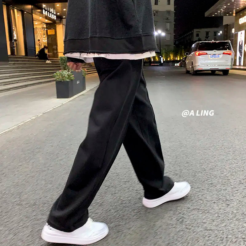 Drawstring Sweatpants Men's Fashion Casual Wide-leg Pants Men Streetwear Loose Straight Trousers Mens Joggers Track Pants S-2XL