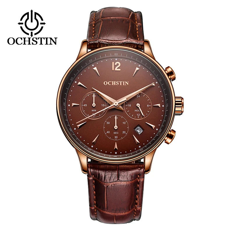 OCHSTIN Top Luxury Brand Men Business Rose Watches Chronograph Waterproof Quartz Analog Wristwatch Male Clock Relogio Masculino