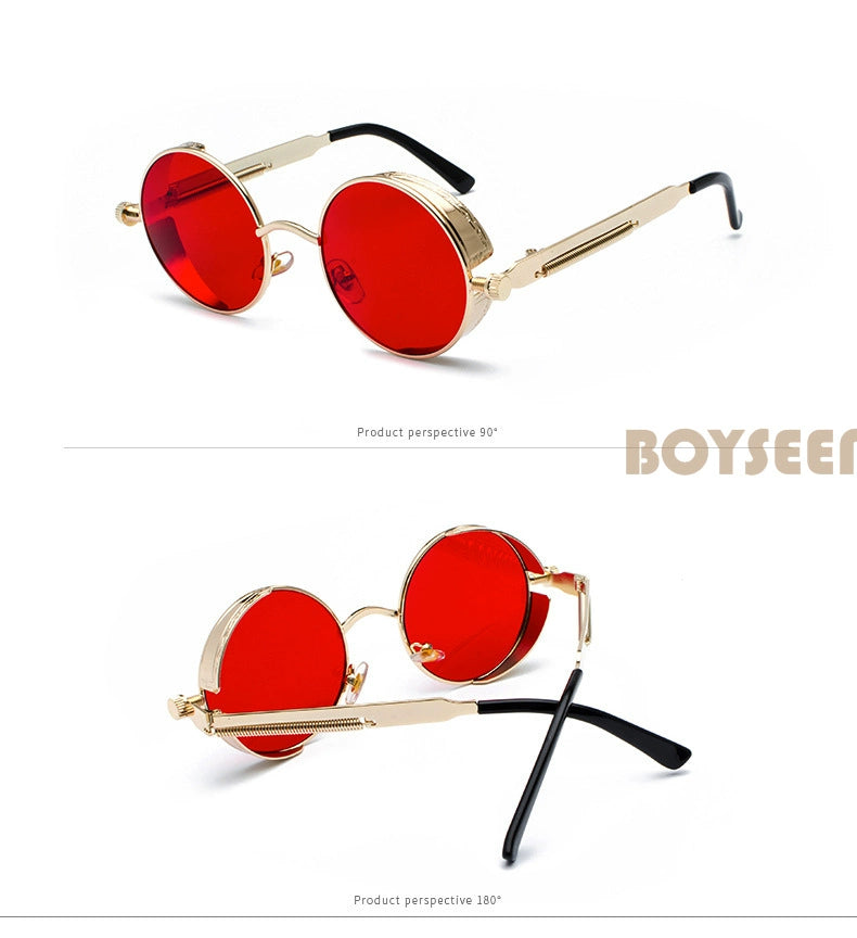 Boyseen Men's and Women's Chain Harajuku Sunglasses round Frame