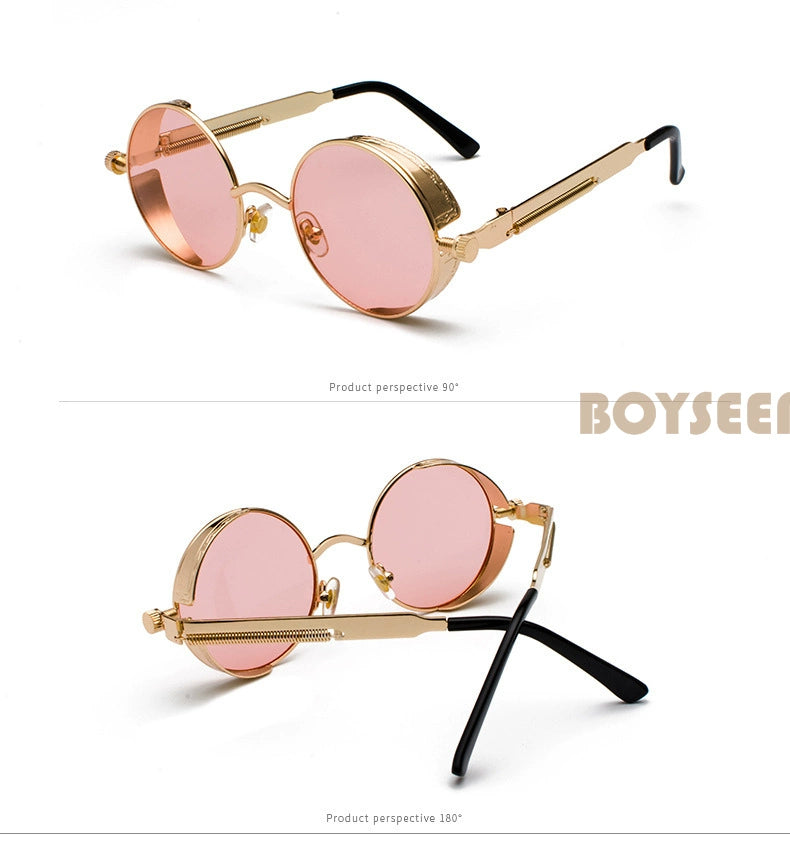 Boyseen Men's and Women's Chain Harajuku Sunglasses round Frame