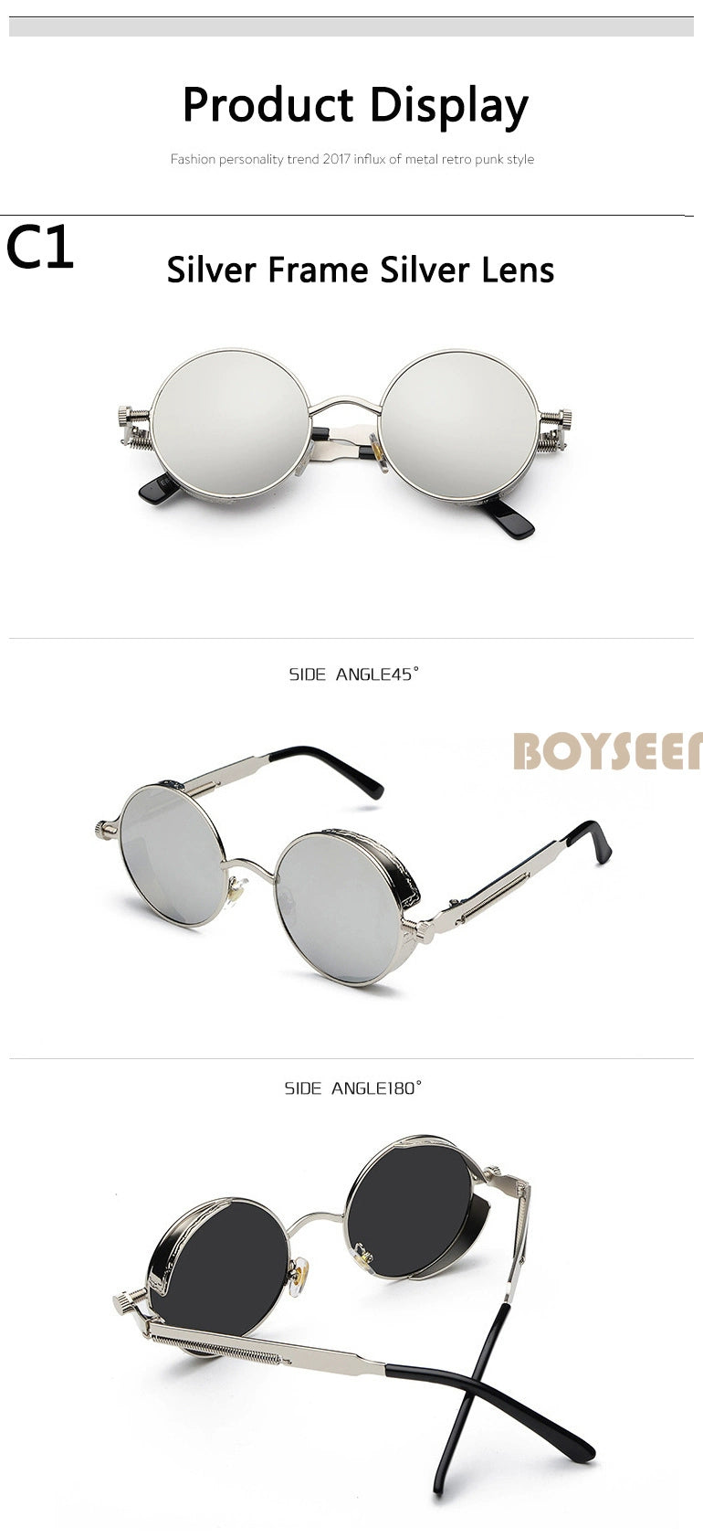 Boyseen Men's and Women's Chain Harajuku Sunglasses round Frame