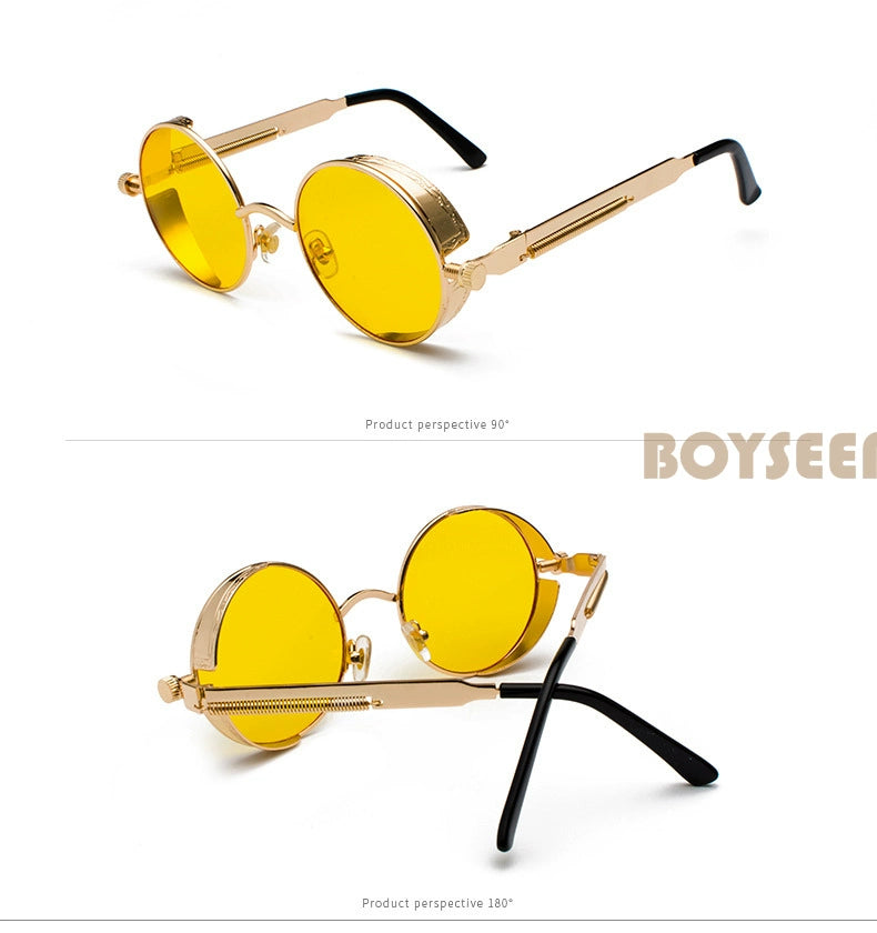 Boyseen Men's and Women's Chain Harajuku Sunglasses round Frame