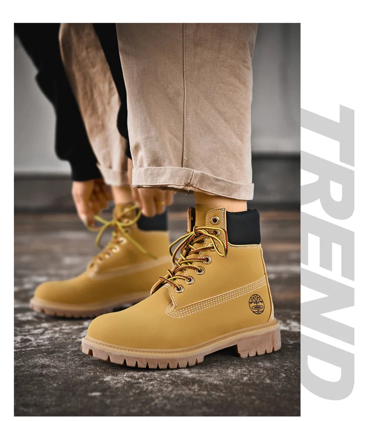 Autumn Classic Work Boots For Men High Quality Brown Unisex Leather Boots Original Brand Man Ankle Boots Botas Para Hombre 2023