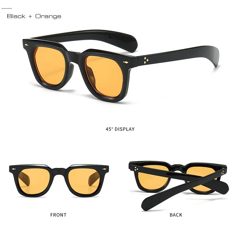 JNPCXI Small Square Women Rivets Decoration Sunglasses Gradient Jelly Tea Retro Punk Men Sun Glasses Shades UV400