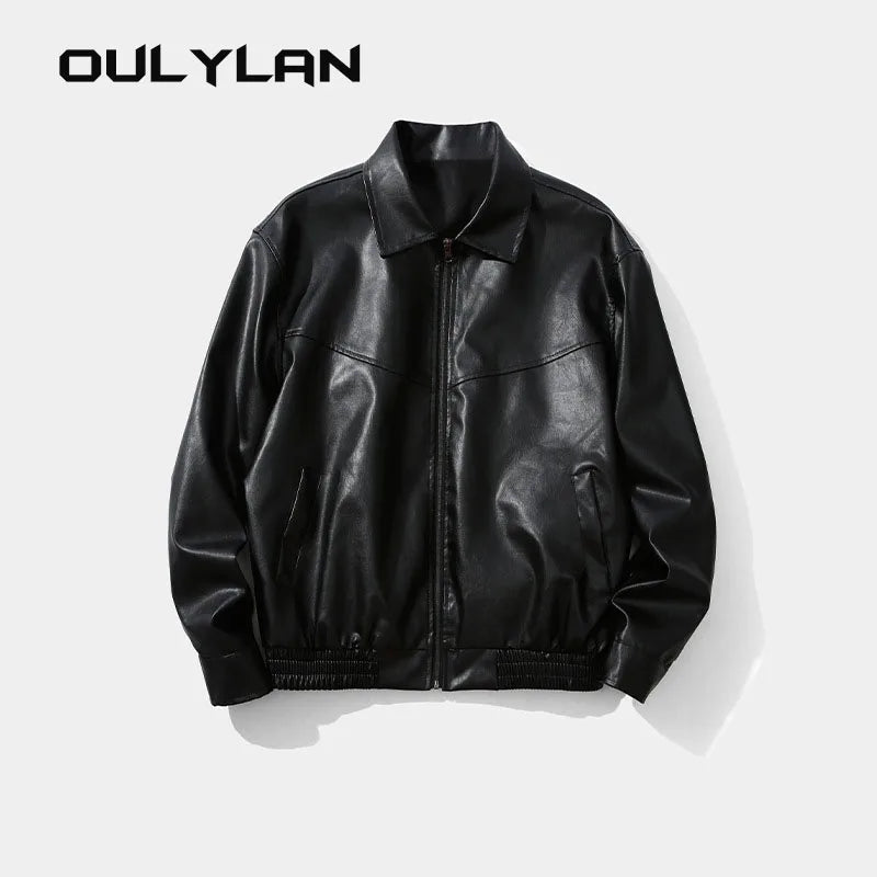 Winter Casual Motorcycle Biker Pu Leather Outwear Male Clothing 2024 Fashion Design Black Leather Coat for Men Women