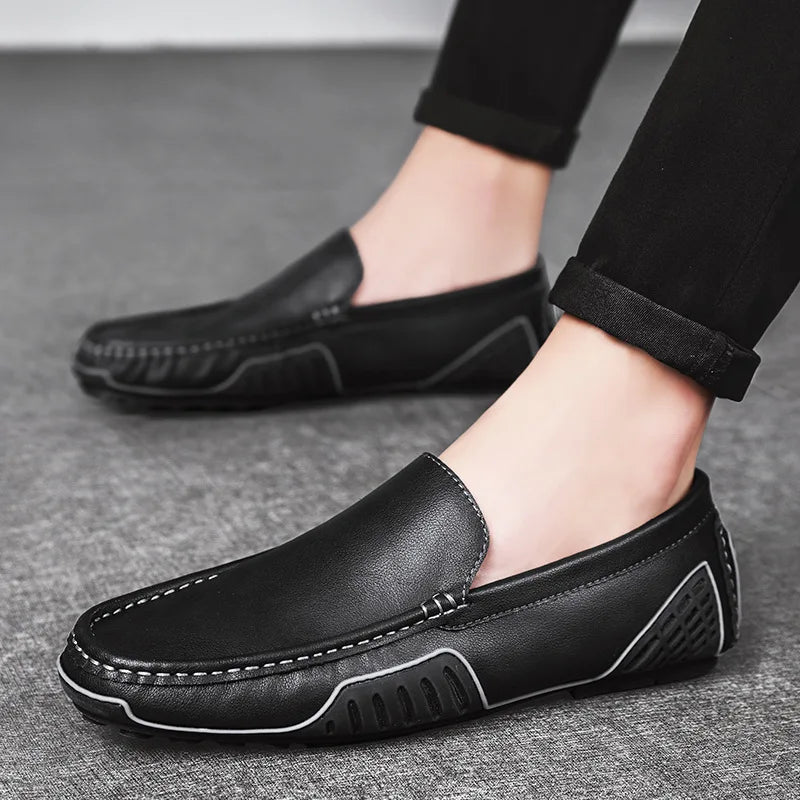 Men Casual Shoes Genuine Leather Loafers for Men Moccasins Breathable Slip on Driving Shoes Plus Size 38-48 Mocasines Hombre