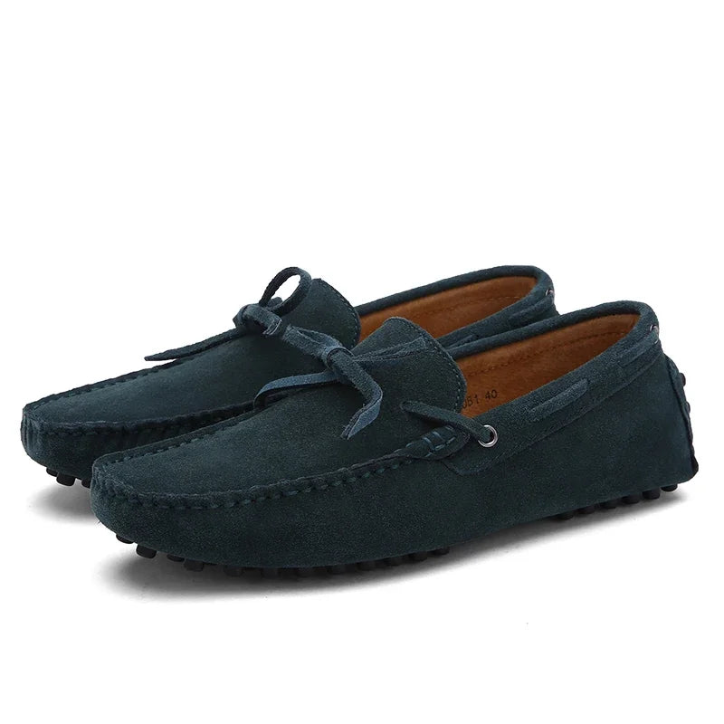 Loafers Men Handmade Leather Shoes Casual Driving Flats Slip-on Moccasins Boat Shoes Plus Size Lace-up lazy bean shoes