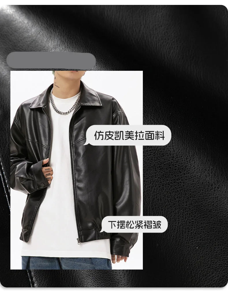 Winter Casual Motorcycle Biker Pu Leather Outwear Male Clothing 2024 Fashion Design Black Leather Coat for Men Women