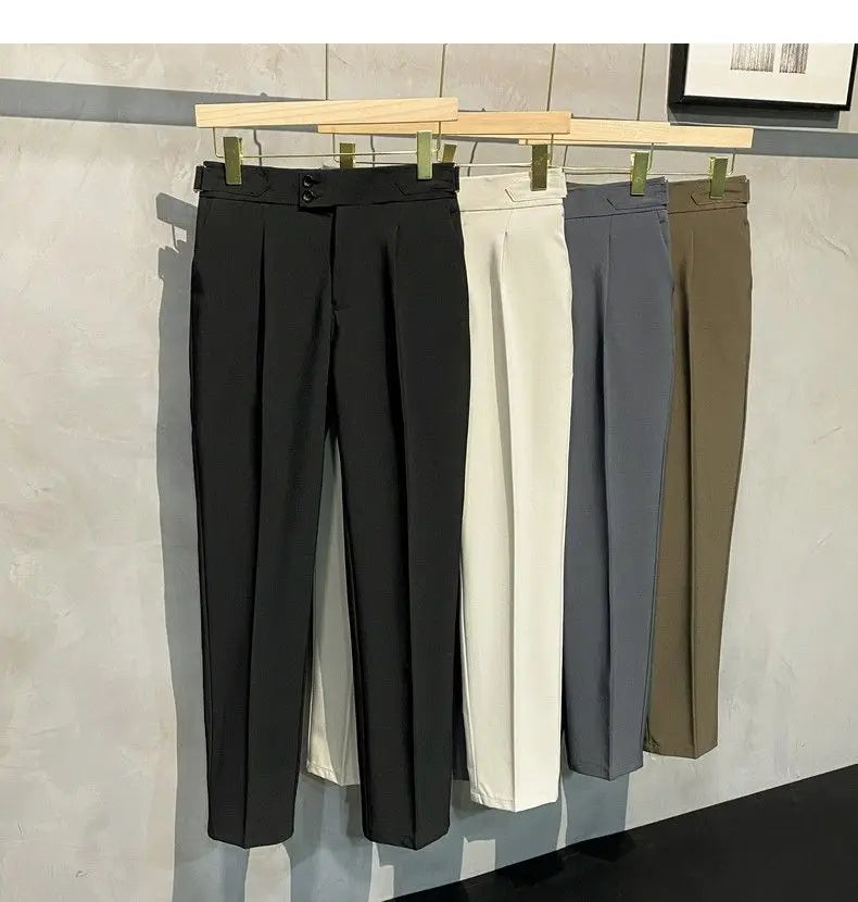 Pants Men Pleated Suit Pants Korean Fashion Ankle Length Streetwear Casual Pants Men Business Wear Trousers 2023 New Brand E84