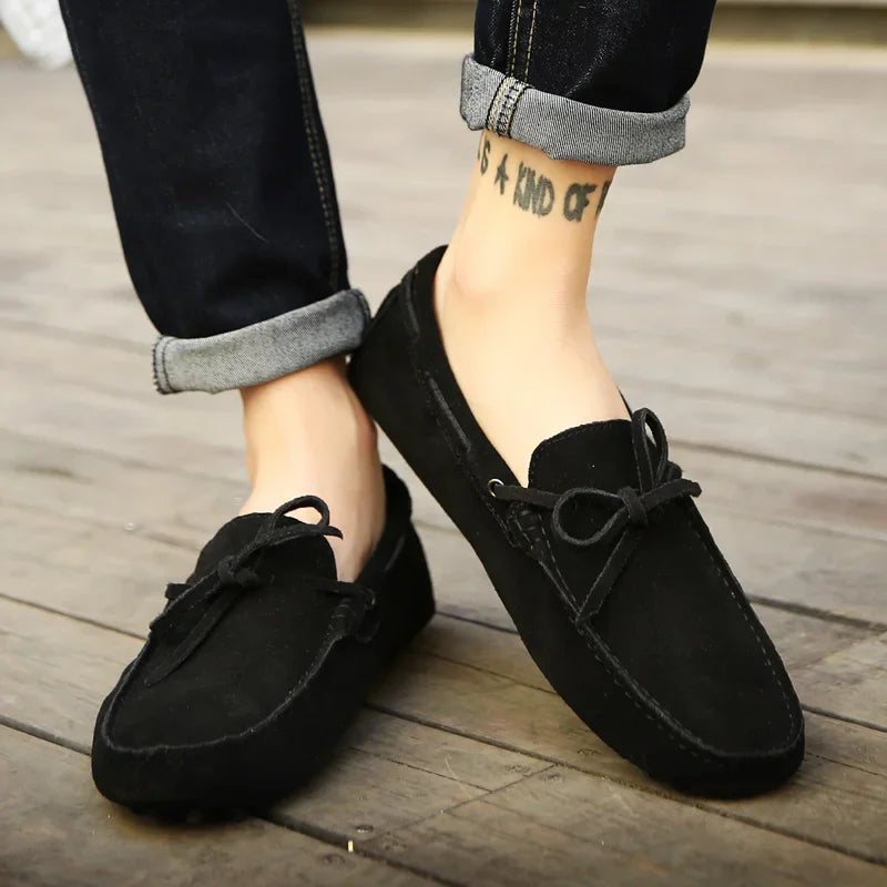 Loafers Men Handmade Leather Shoes Casual Driving Flats Slip-on Moccasins Boat Shoes Plus Size Lace-up lazy bean shoes