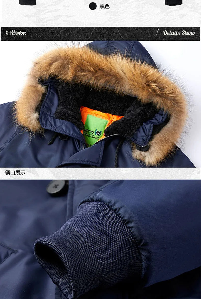 Military Fur Collar Hood Warm Tactical Bomber Winter Jackets Men Hooded Male Outwear Coats Windproof Flight Pilot Jackets  S-2XL