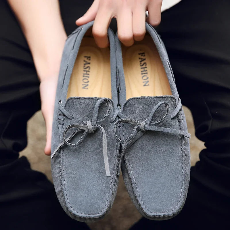 Loafers Men Handmade Leather Shoes Casual Driving Flats Slip-on Moccasins Boat Shoes Plus Size Lace-up lazy bean shoes