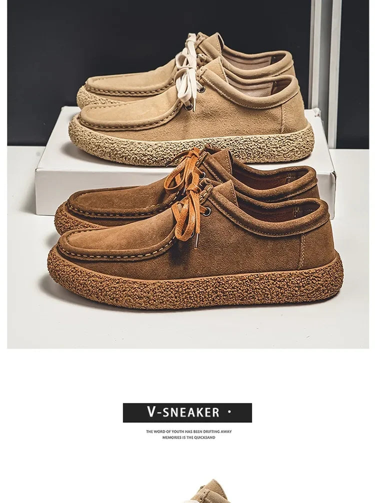 Retro casual men luxury brown suede leather loafers comfor soft sole driving shoes walking sneakers spring autumn moccasin