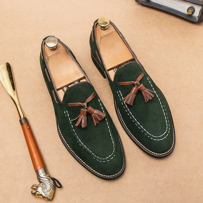 Men's Casual Shoes Suede Genuine Leather Mens Fashion Slip-on Party Wedding Tassels Loafers Men Comfortable Driving Flats New