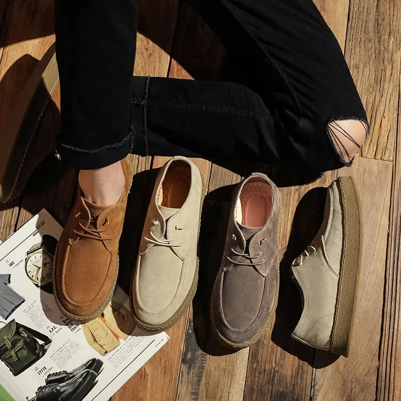 Men's Casual Shoes Cow Suede Genuine Leather Lace-up Mens Comfortable Driving Flats Men Classic Outdoor Sneakers