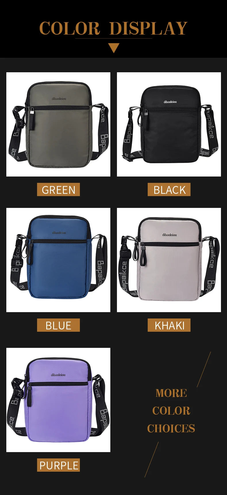 Messenger Sling Bag Men's Fashionable Waterproof Oxford Cloth Zipper Pocket Mobile Phone Bag Travel Men's Crossbody Bag