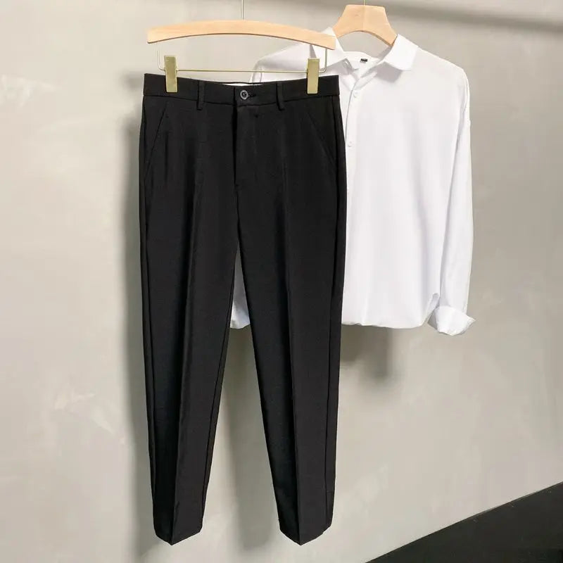 Suit Pants Men Leisure Straight Drape Korean Classic Fashion Business Casual Formal Wear Nine Point Solid Trousers Male H171