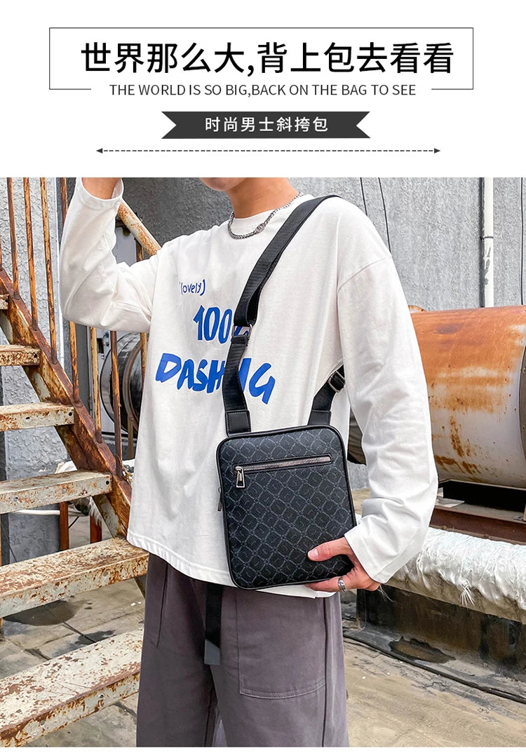 Men's Small Bag Handbag Business Style PU Leather Male Crossbody Bag Phone Bag Vintage Pattern Design Men's Handbag Shoulder Bag