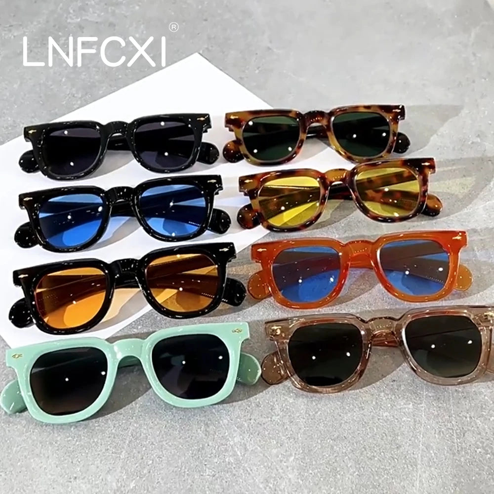 JNPCXI Small Square Women Rivets Decoration Sunglasses Gradient Jelly Tea Retro Punk Men Sun Glasses Shades UV400